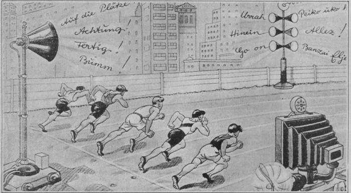 В 1930-х карикатуристы думали, что на Олимпиадах XXI века зрителей на аренах заменят громкоговорители. Изображение: Berliner Illustrierte Zeitung